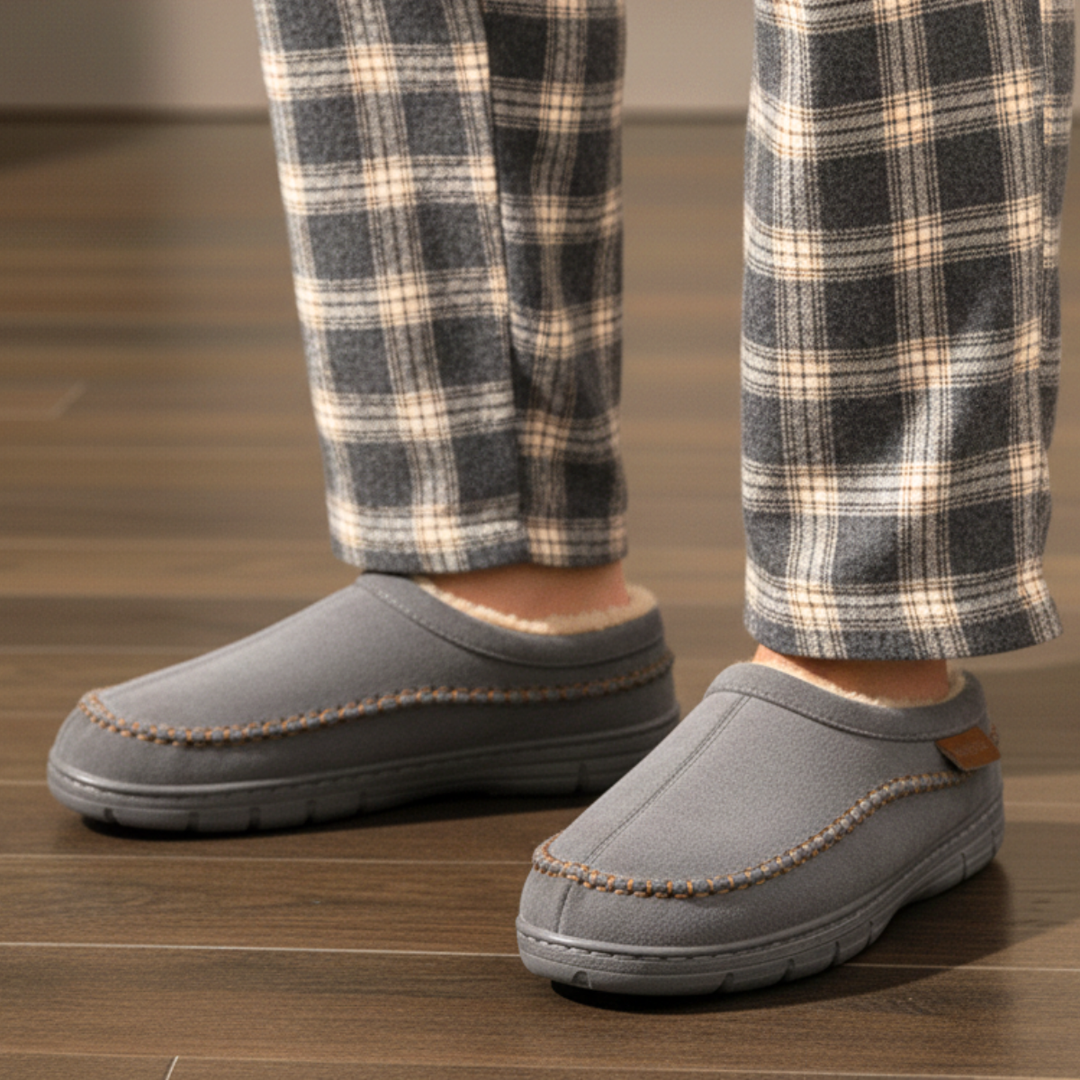 Corwin™ | Faux-fur lined suede clog slippers