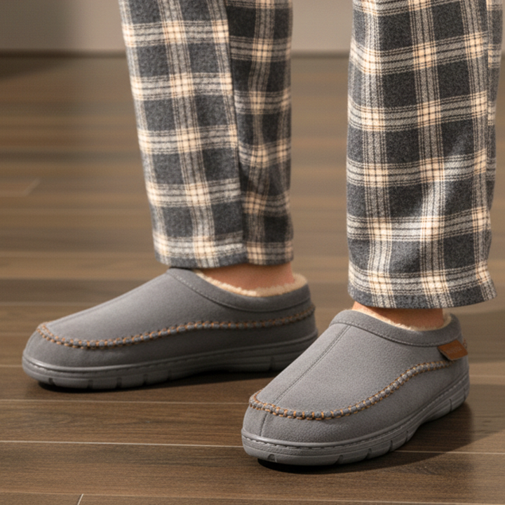 Corwin™ | Faux-fur lined suede clog slippers