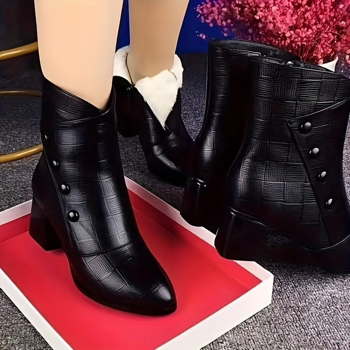 Blanca™ | Croc-embossed foldover cuff heeled ankle boots